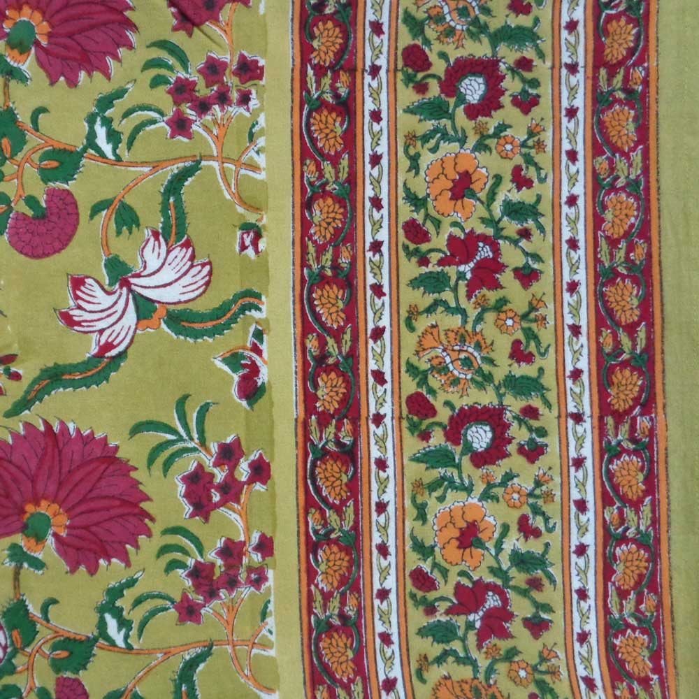 Tablecloth Block Printed in Cotton | Flower Blossom Canary 1001