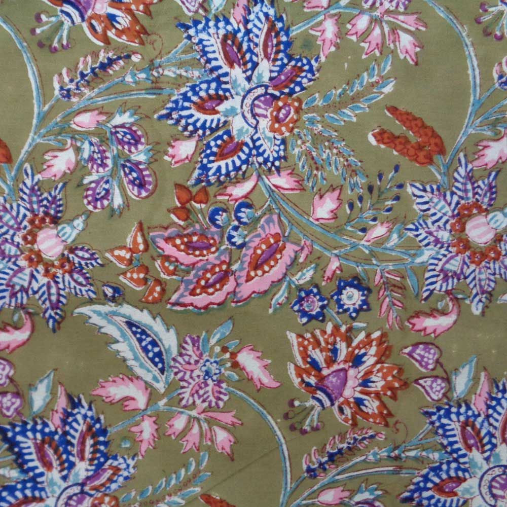 Tablecloth Block Printed in Cotton | Misty Olive 106686