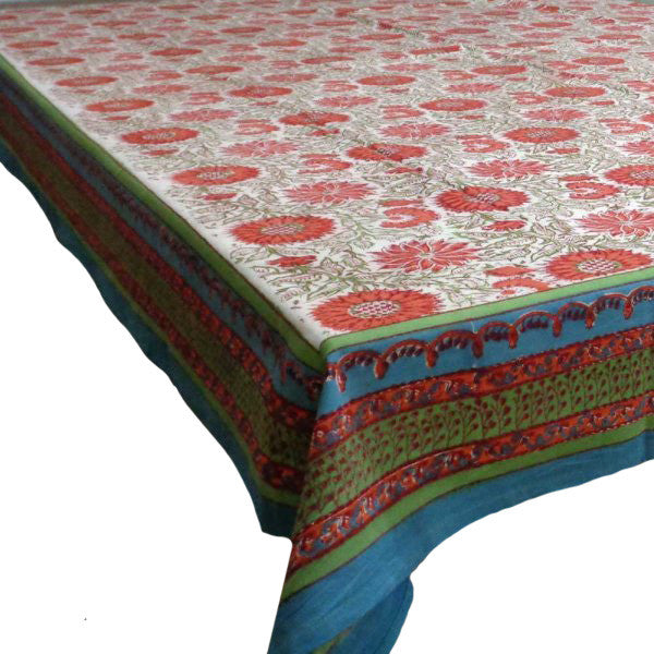 Tablecloth Block Printed in Cotton | Naya Sooraj Lal Open 890