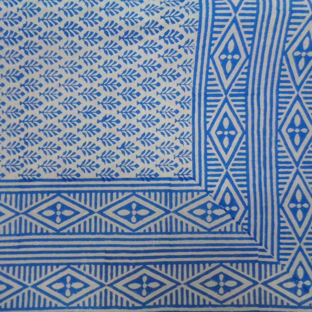 Tablecloth Block Printed in Cotton | Neem Geo Aqua 5210