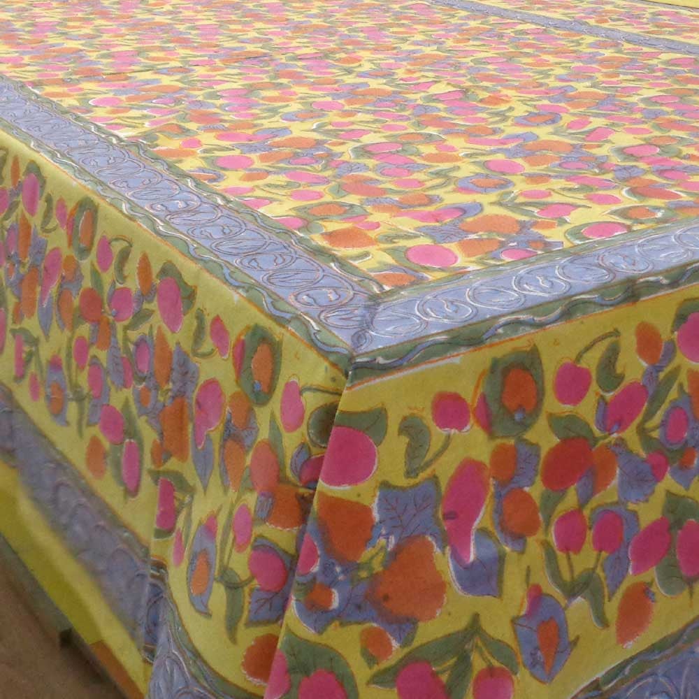 Tablecloth Block Printed in Cotton | Wet Leaves Gud 109004