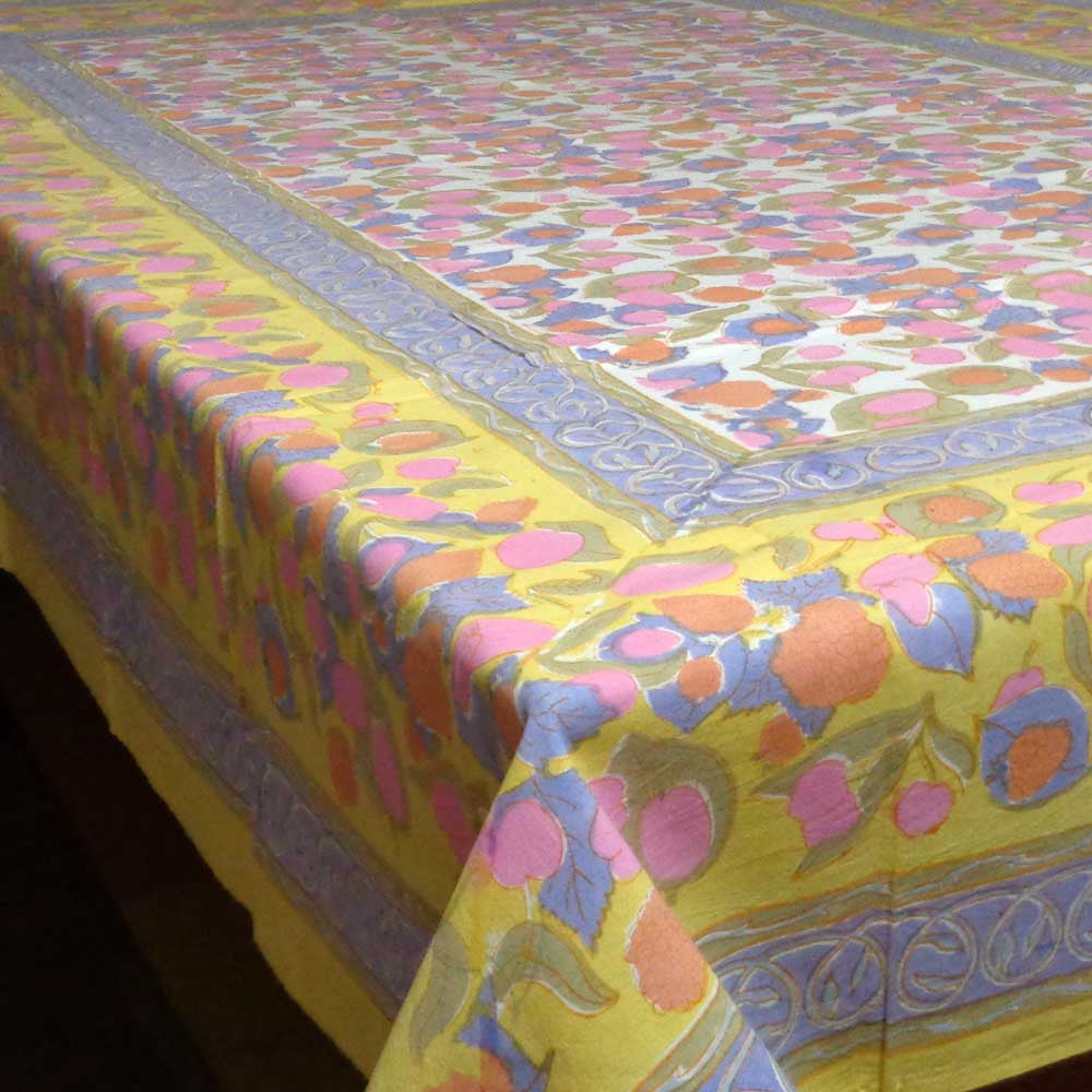 Tablecloth Block Printed in Cotton | Wet Leaves Open 10306