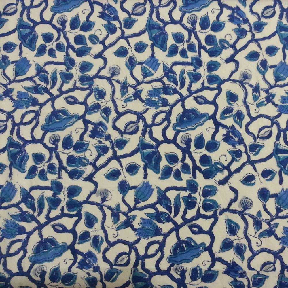 Waterlily Blue in open print Hand Block Printed tablecover SKU 0362