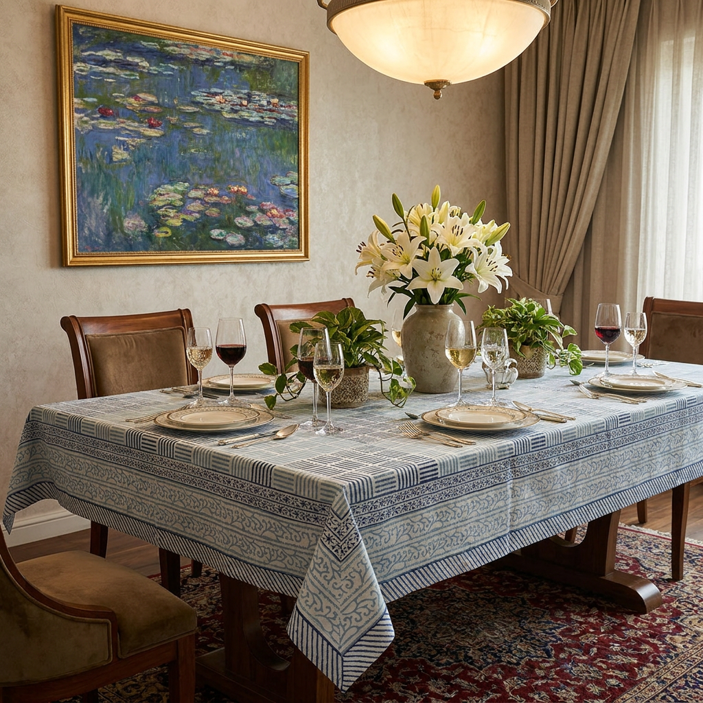 Wood Block Printed Handmade Tablecloth 150x220 cms |  200903