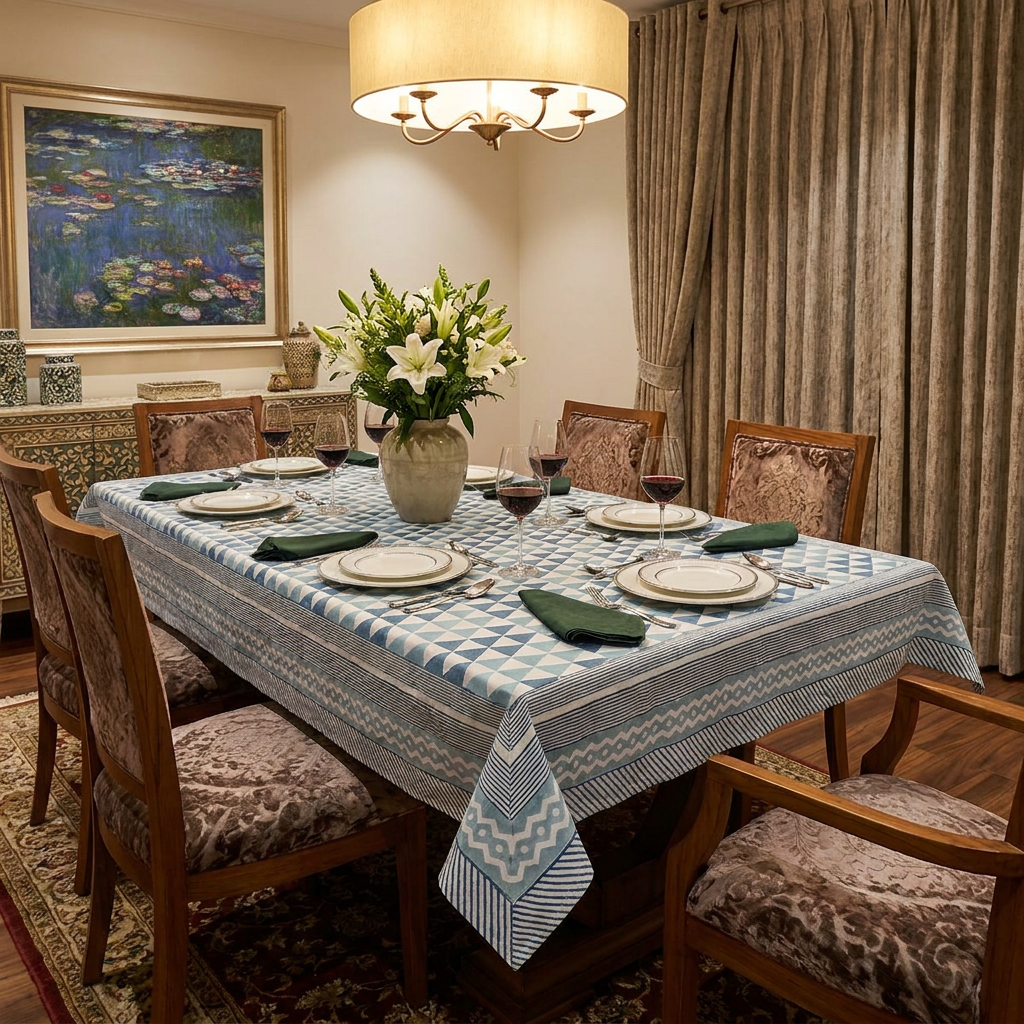 Wood Block Printed Handmade Tablecloth 150x220 cms | 200906