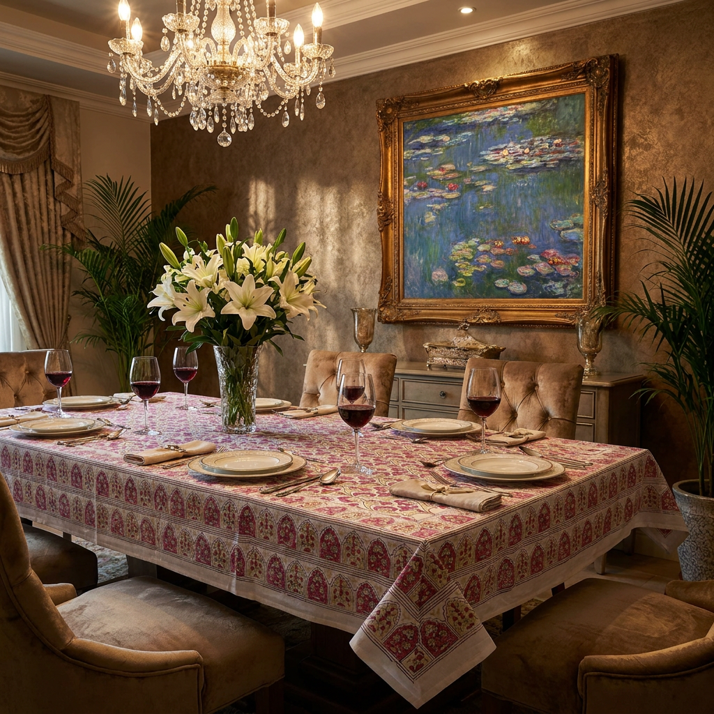 Wood Block Printed Handmade Tablecloth 150x220 cms | 504785