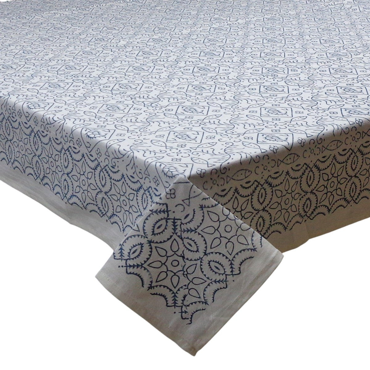 Wood Block Printed Handmade Tablecloth 150x220 cms | 909914