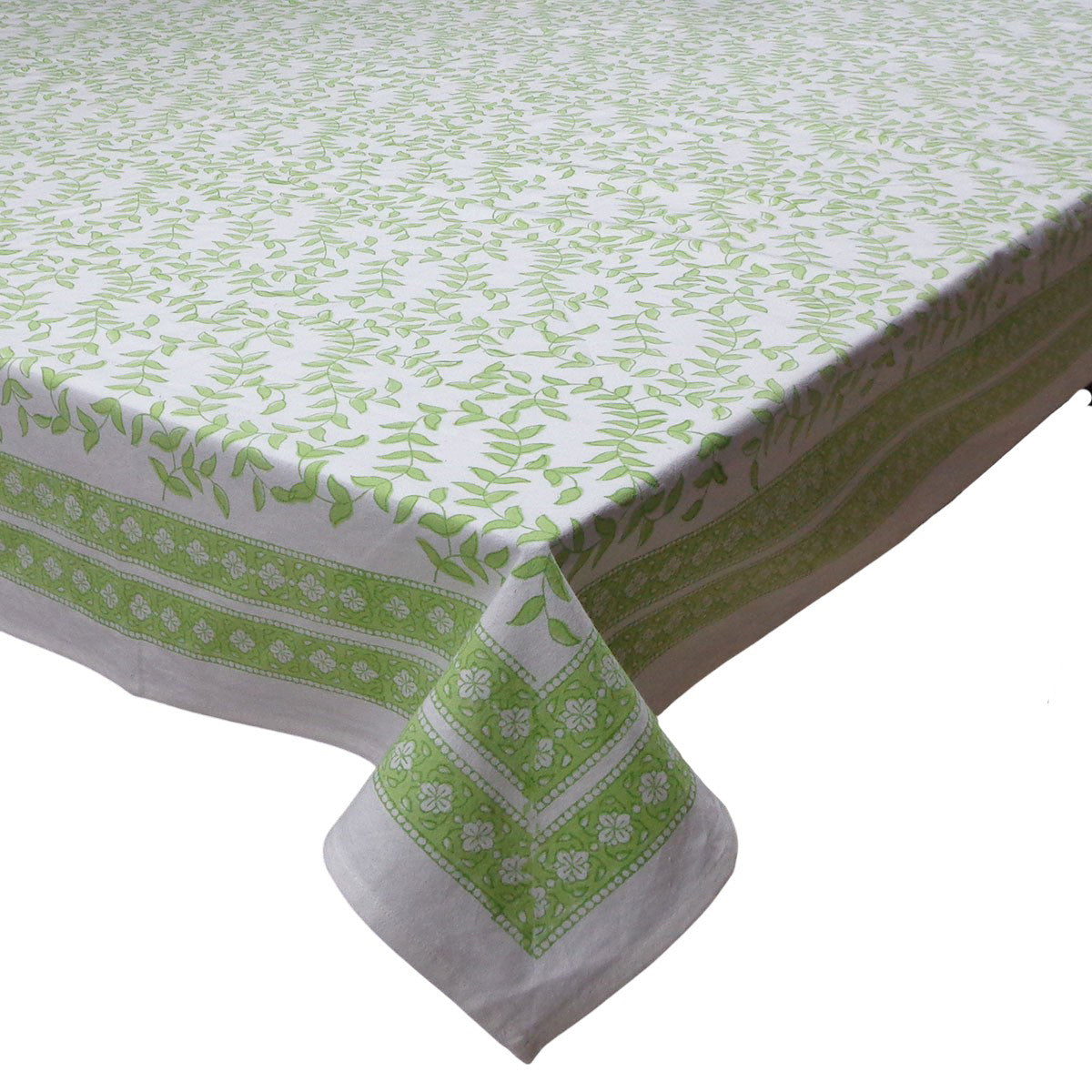 Wood Block Printed Handmade Tablecloth 150x220 cms | Green Vine Harmony 202407