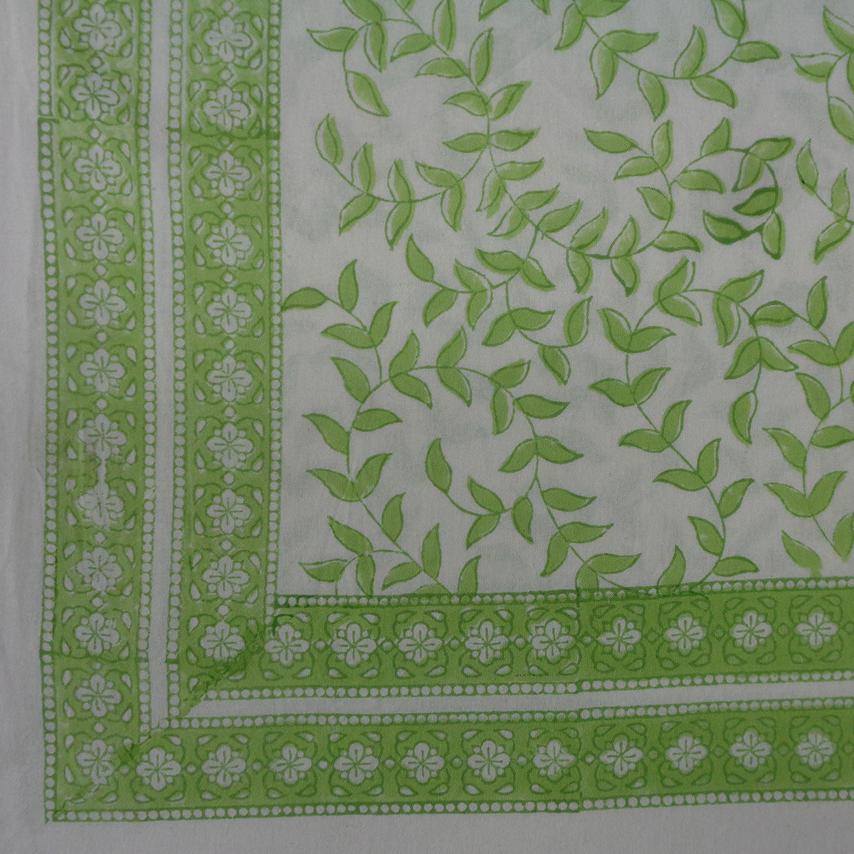 Wood Block Printed Handmade Tablecloth 150x220 cms | Green Vine Harmony 202407