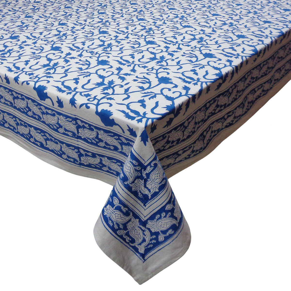 Wood Block Printed Handmade Tablecloth 150x220 cms | Indigo Royale 202409