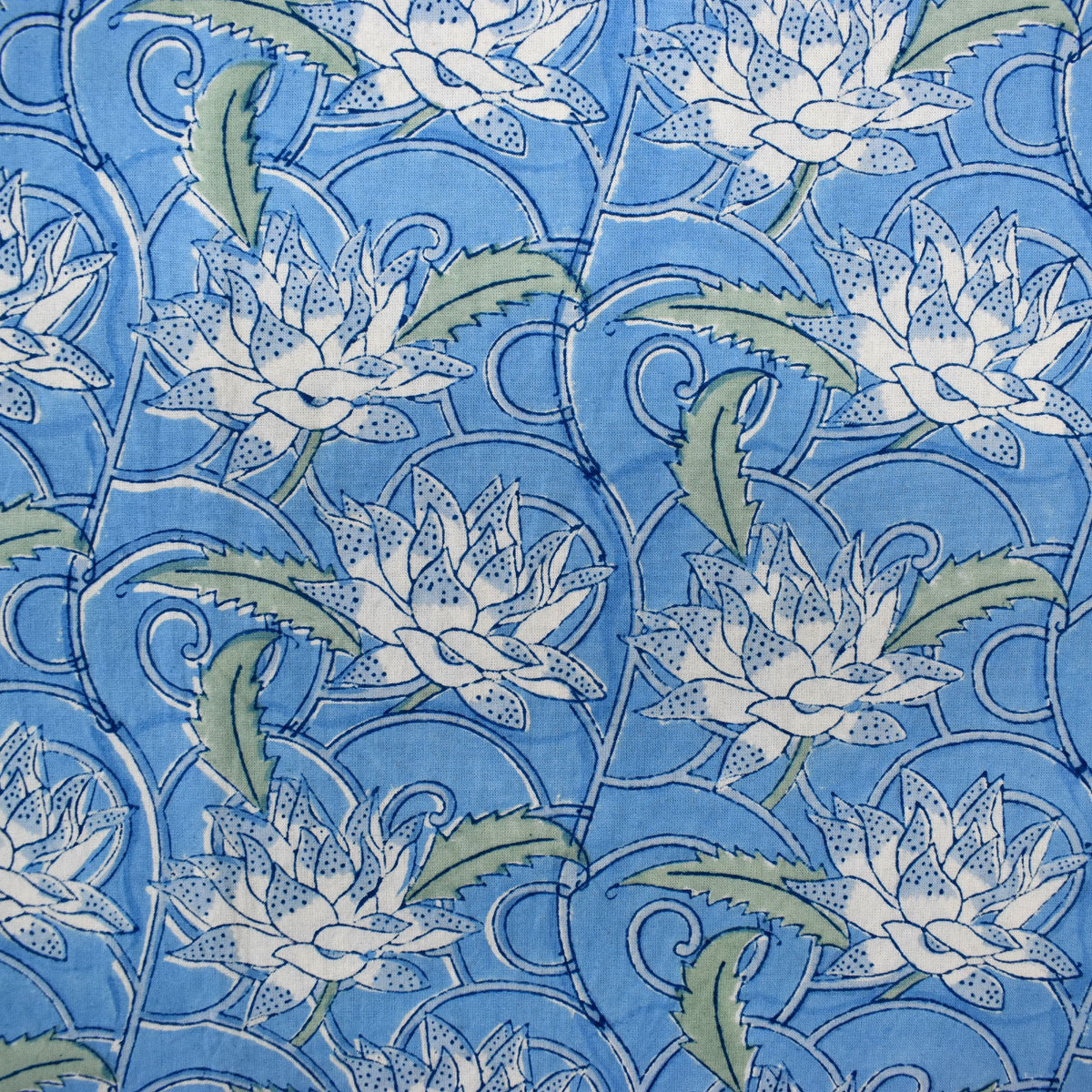Wood Block Printed Handmade Tablecloth 150x220 cms | Japan Lotus Blue Gud 202502