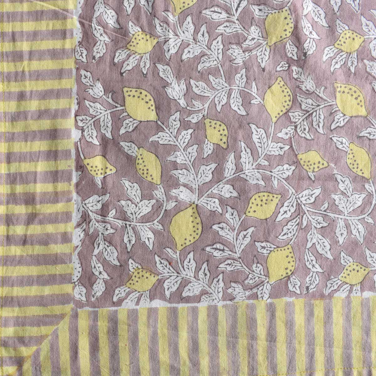 Wood Block Printed Handmade Tablecloth 150x220 cms | Lemon Earth 202404