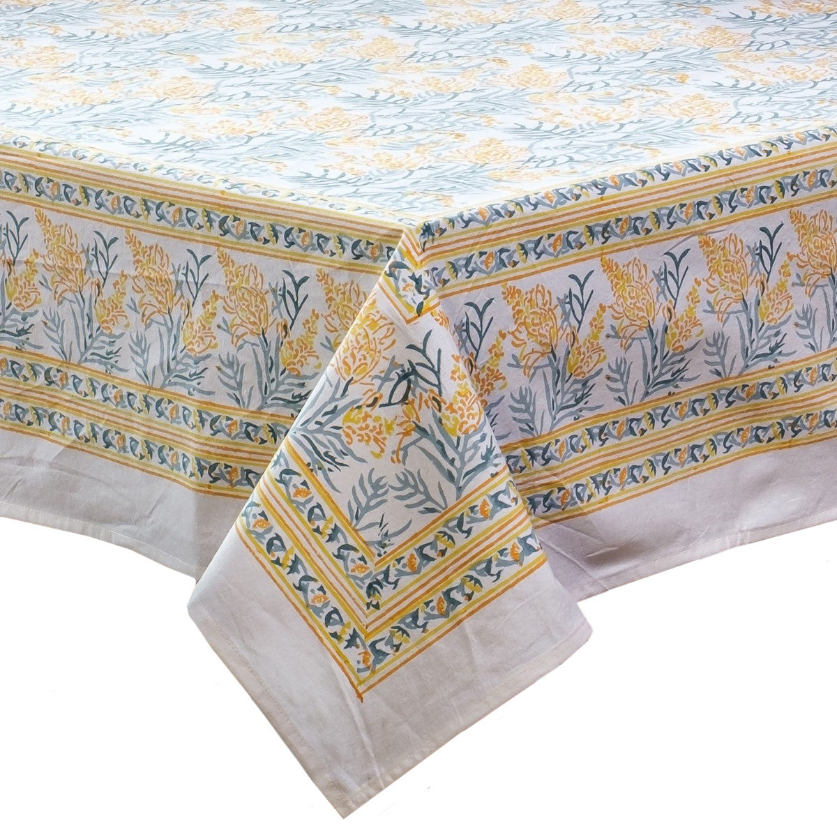 Wood Block Printed Handmade Tablecloth 150x220 cms | Lilas Amber 202507