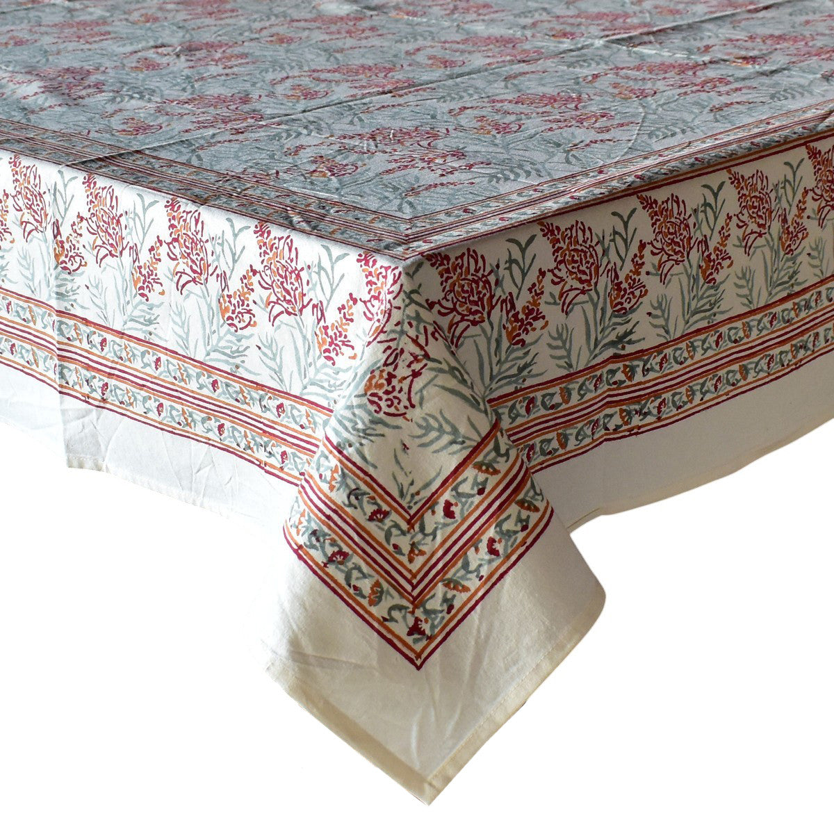 Wood Block Printed Handmade Tablecloth 150x220 cms | Lilas Tango Lily 202508