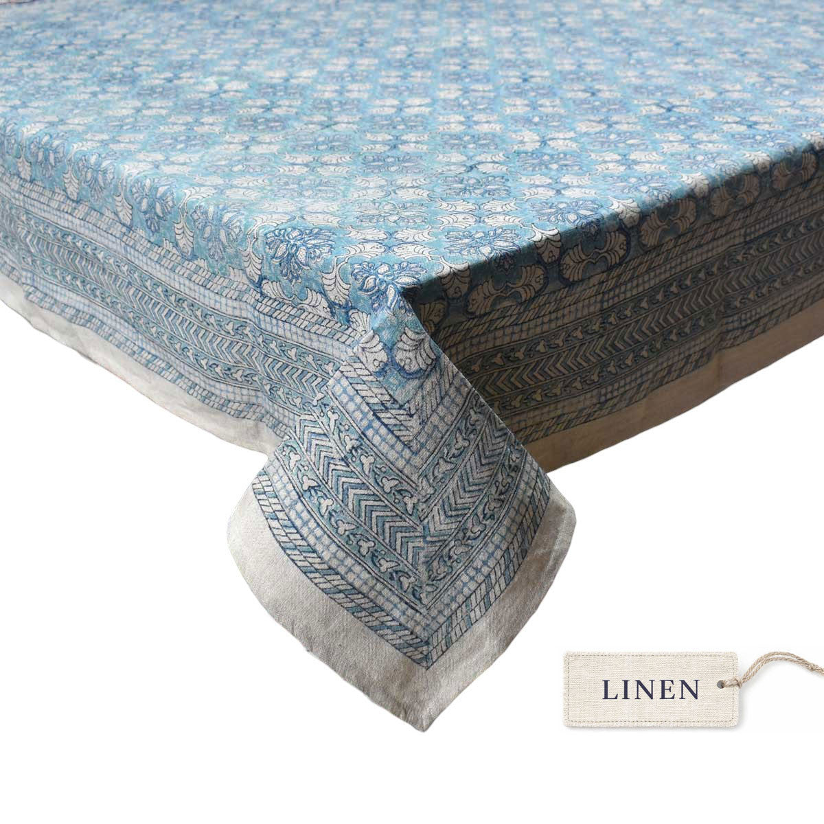 Wood Block Printed Handmade Tablecloth 150x220 cms | Lin 260224