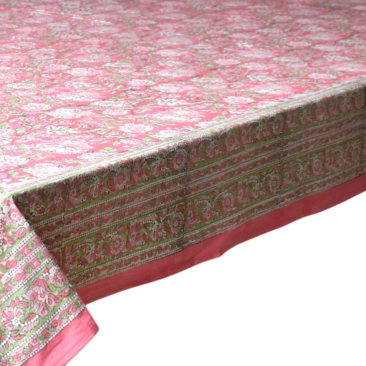 Wood Block Printed Handmade Tablecloth 150x220 cms | Mohini Pink 202516