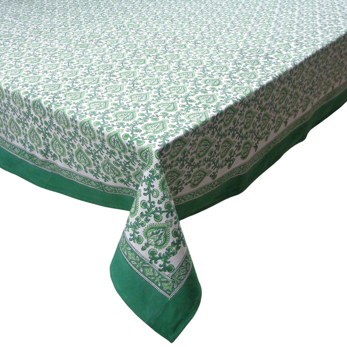 Wood Block Printed Handmade Tablecloth 150x220 cms | Mughal Green 202522