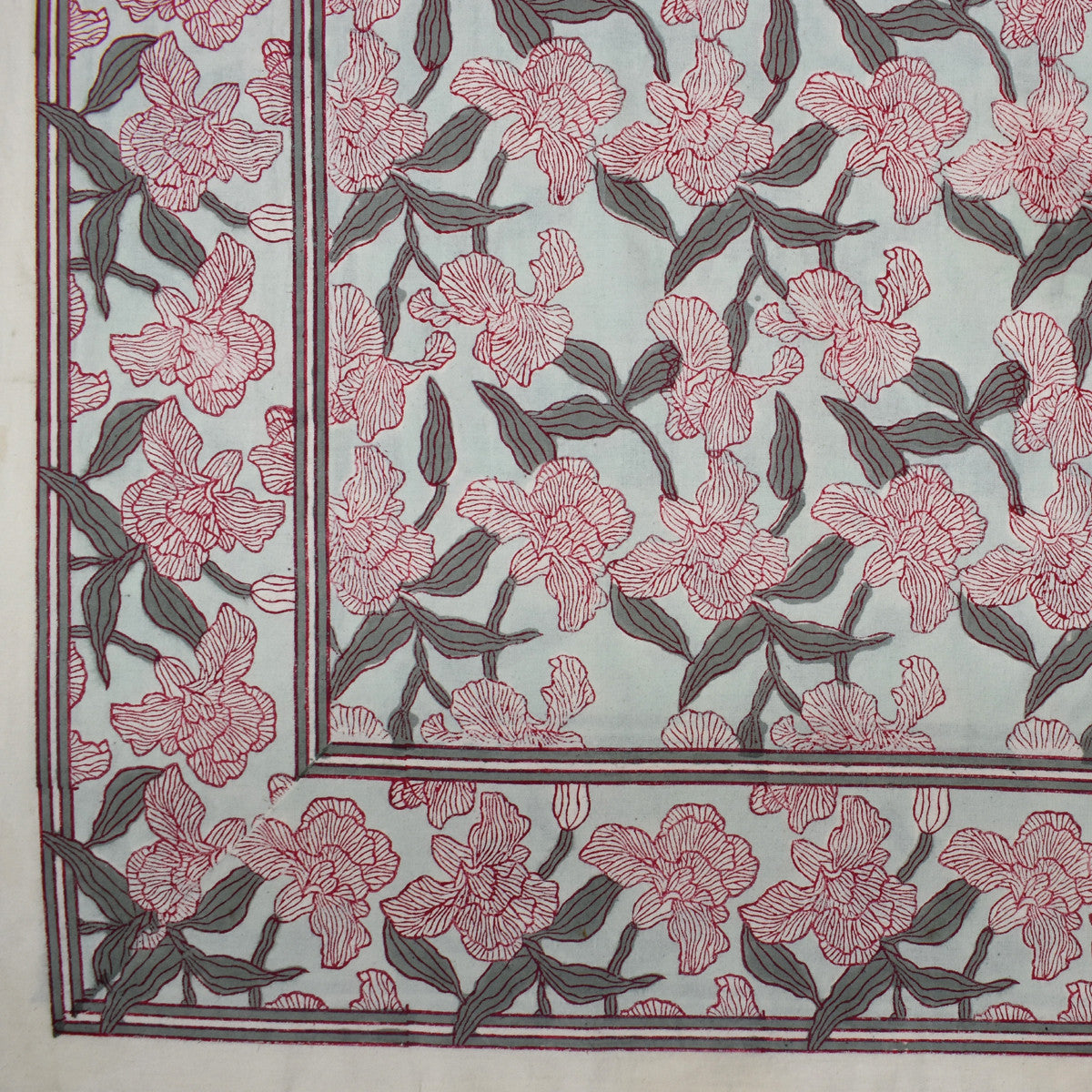 Wood Block Printed Handmade Tablecloth 150x220 cms | Orchid Glass 202602