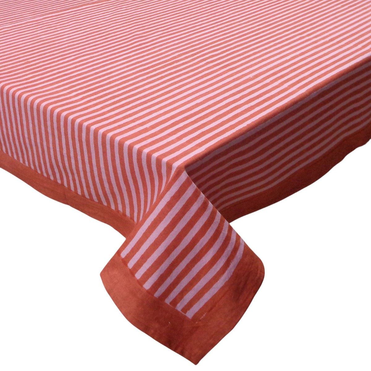 Wood Block Printed Handmade Tablecloth 150x220 cms | Stripe Pink Red 207993