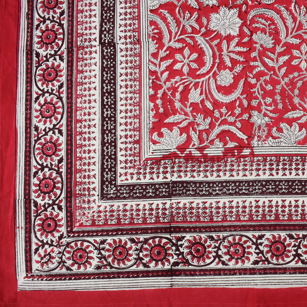 Wood Block Printed Handmade Tablecloth 150x220 cms | Wild Flower Christmas 202515